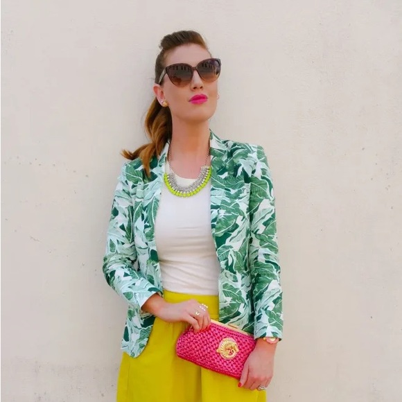 Joie Green Palm Leaf Mehra Open Blazer Linen Jacket - Picture 3 of 10
